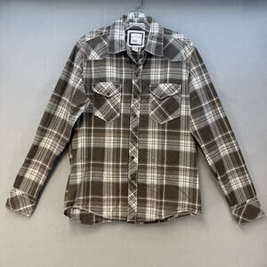 BKE Skirt Men's S Brown Plaid Pearl Snap Athletic Fit Stretch Western Country